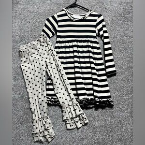 Southern Tots Girls Long sleeve striped Top and Polka Dot Pants Set Outfit SZ 7